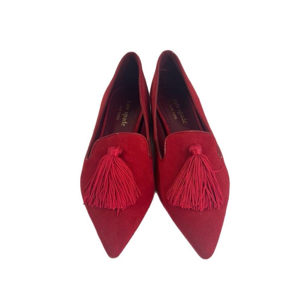 Kate Spade New York Womens Suede Tassel Pointed Toe Loafers Red Size 8 B